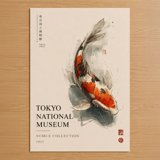 Japon sanat tarzında koi balığı tasarımı, Tokyo Müzesi koleksiyonundan esinlenen şık poster.