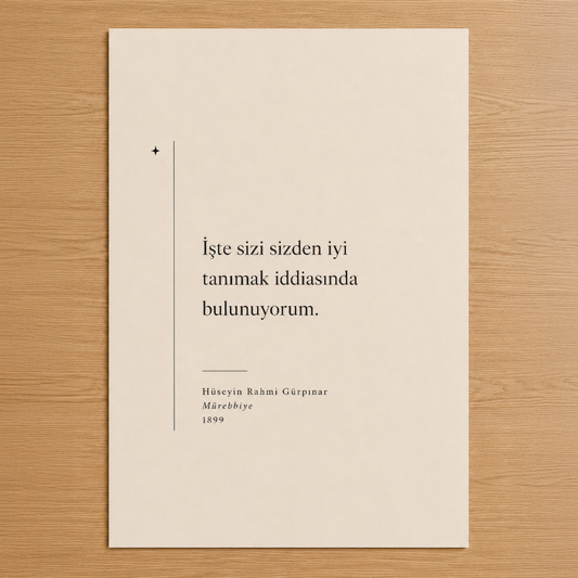 Hüseyin Rahmi Gürpınar'dan edebiyat alıntısıyla minimal tasarımlı poster, krem arka plan üzerinde siyah tipografi.