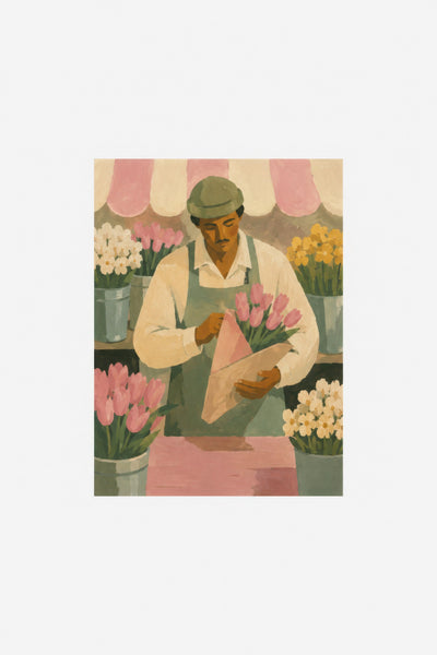 Pembe Yeşil Çiçekçi Portresi Vintage Duvar Tablosu