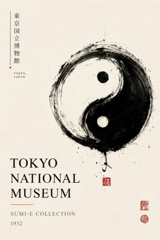 Siyah Beyaz Yin Yang Japon Sanatı Sumi-e Duvar Tablosu