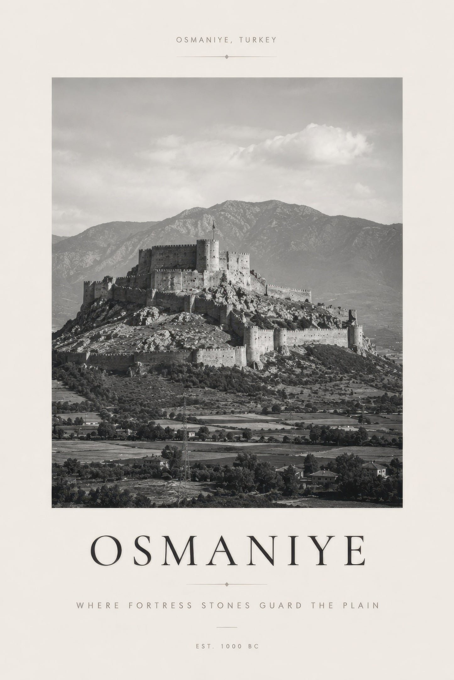 Gri Bej Osmaniye Kalesi Tarihi Mimari Duvar Tablosu