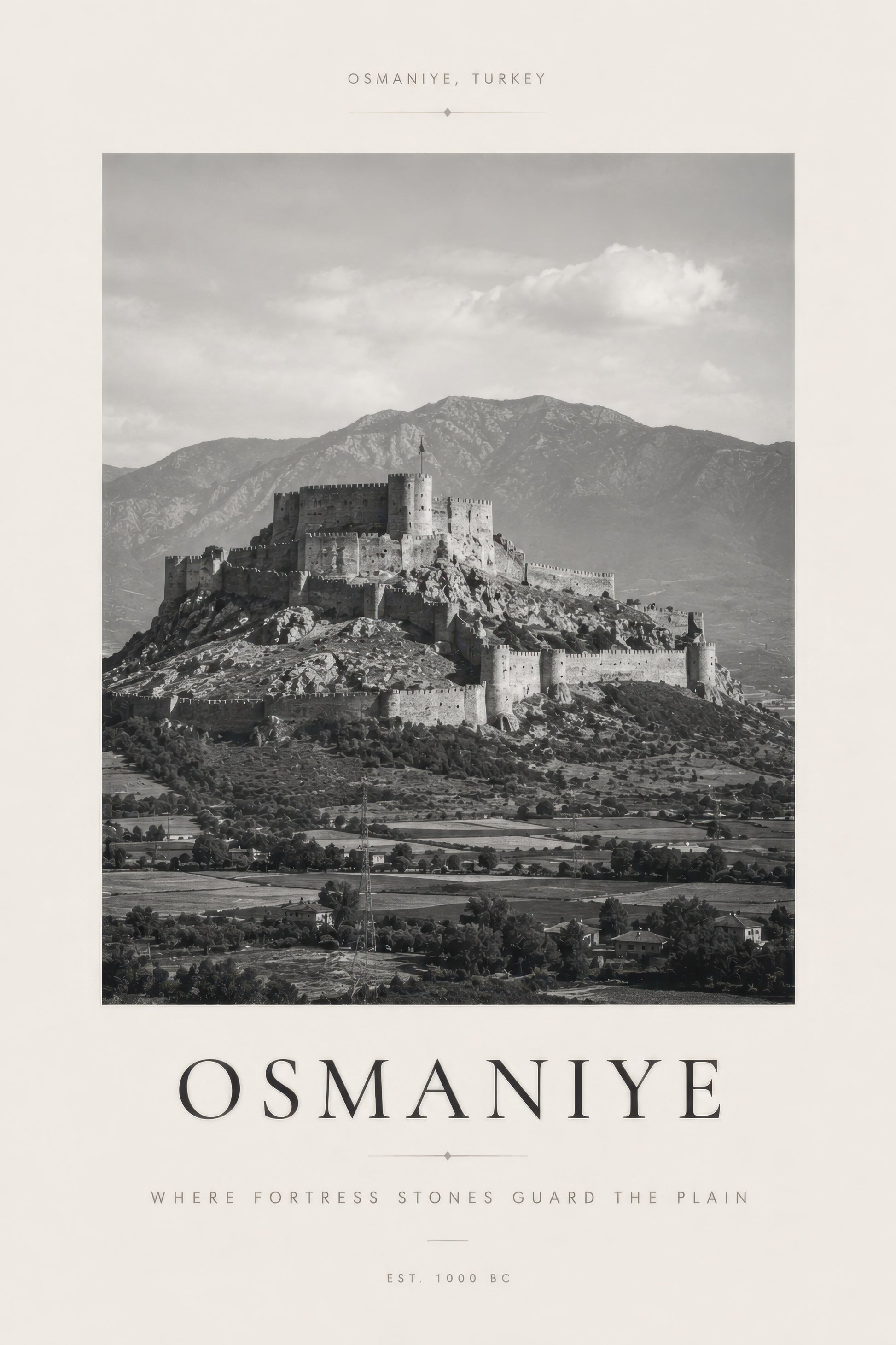 Gri Bej Osmaniye Kalesi Tarihi Mimari Duvar Tablosu