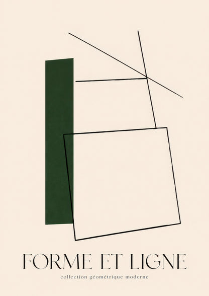 Orman Yeşili Krem Geometrik Soyut Minimalist Duvar Tablosu
