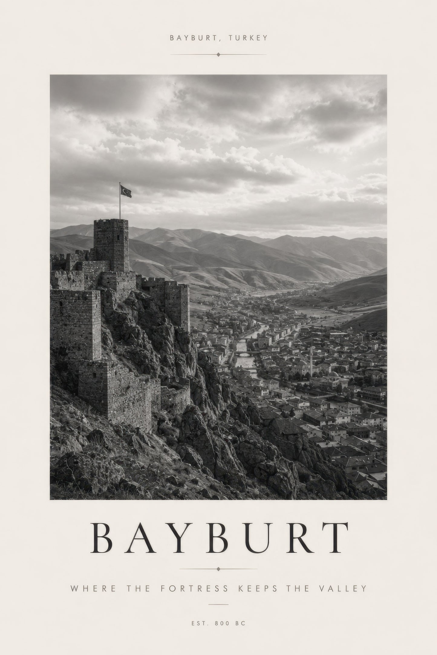 Gri Beyaz Bayburt Kalesi Tarihi Mimari Duvar Tablosu