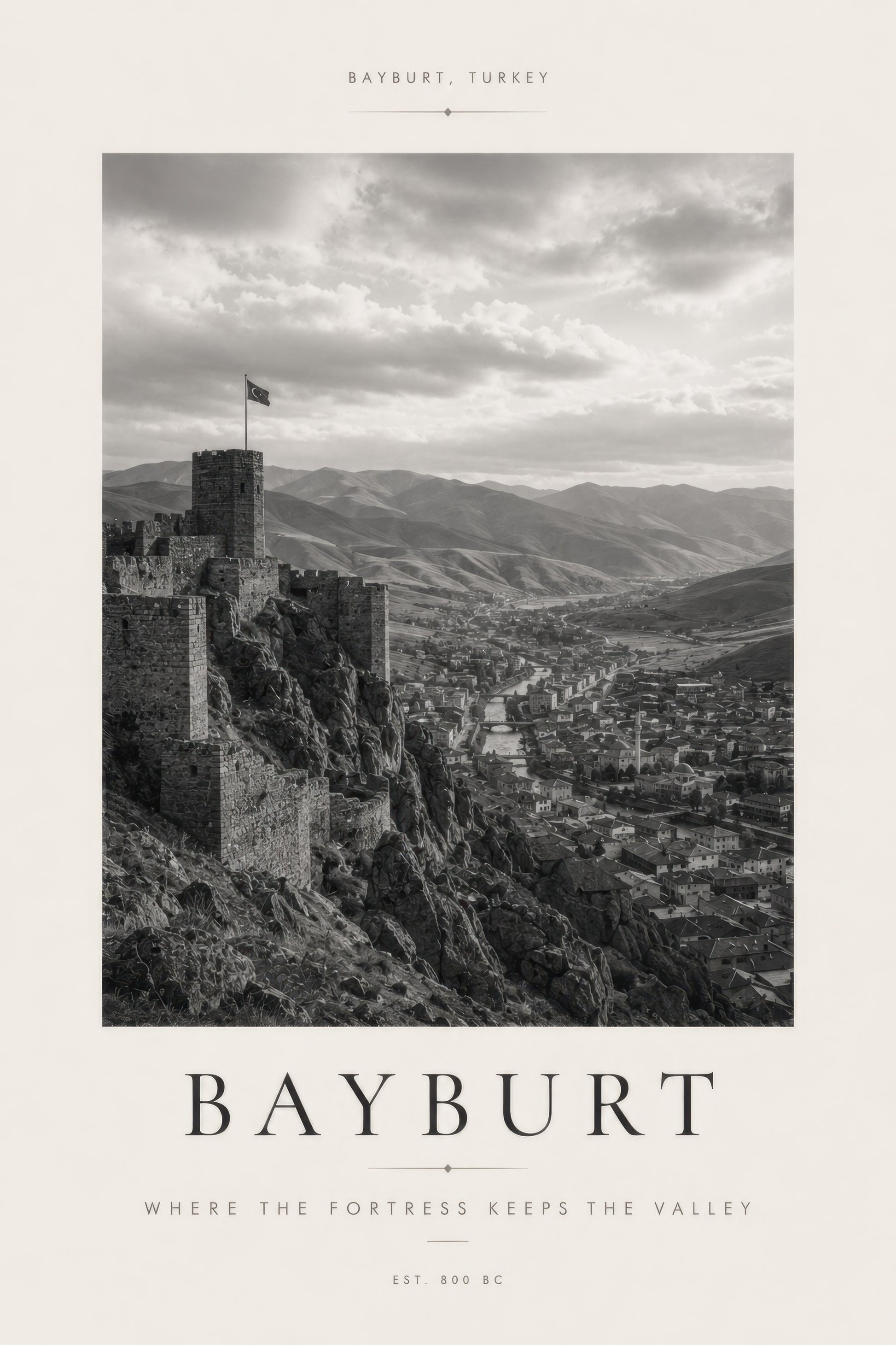 Gri Beyaz Bayburt Kalesi Tarihi Mimari Duvar Tablosu