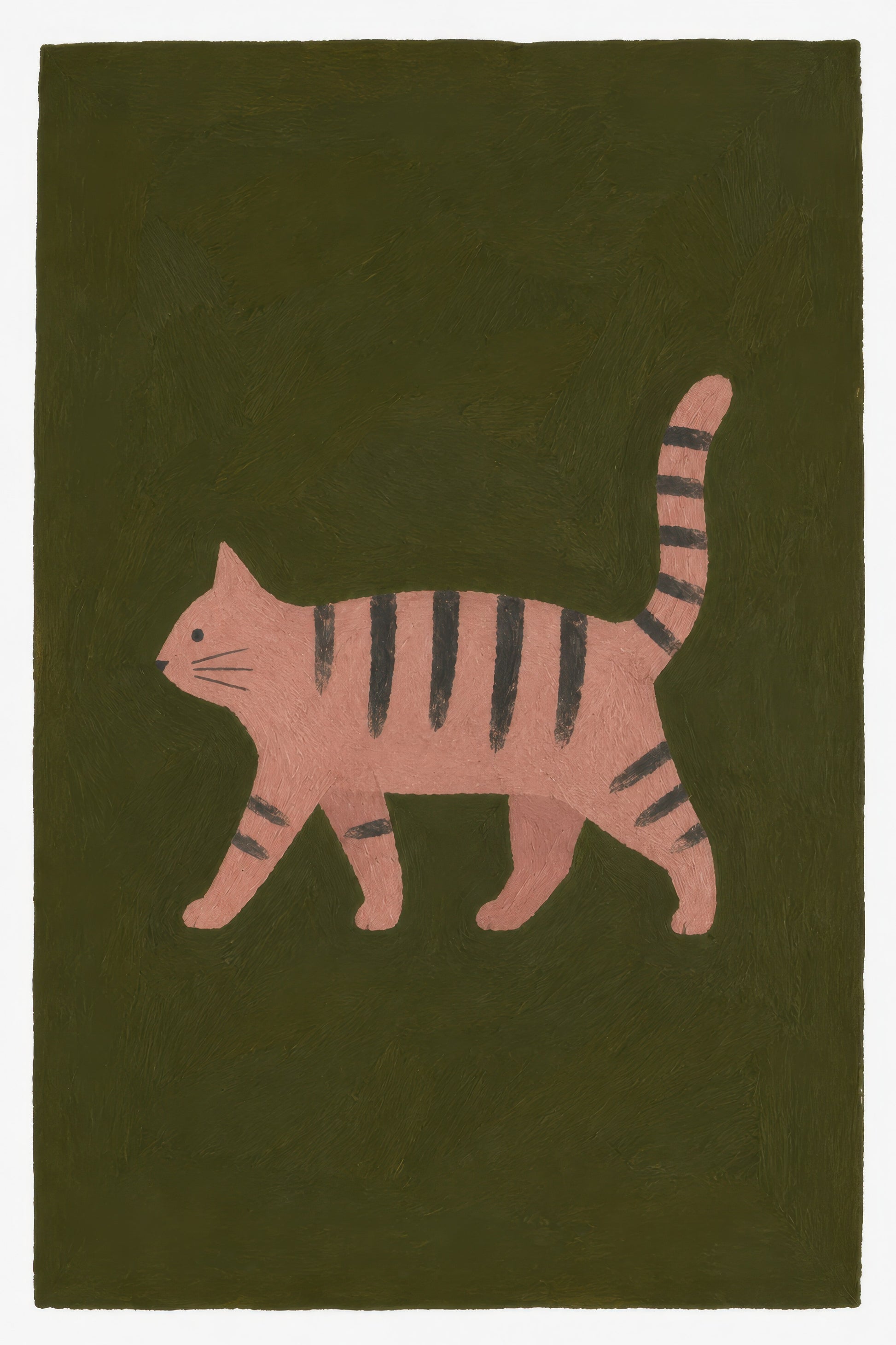 Pembe Zeytin Yeşili Çizgili Kedi Minimalist Duvar Tablosu