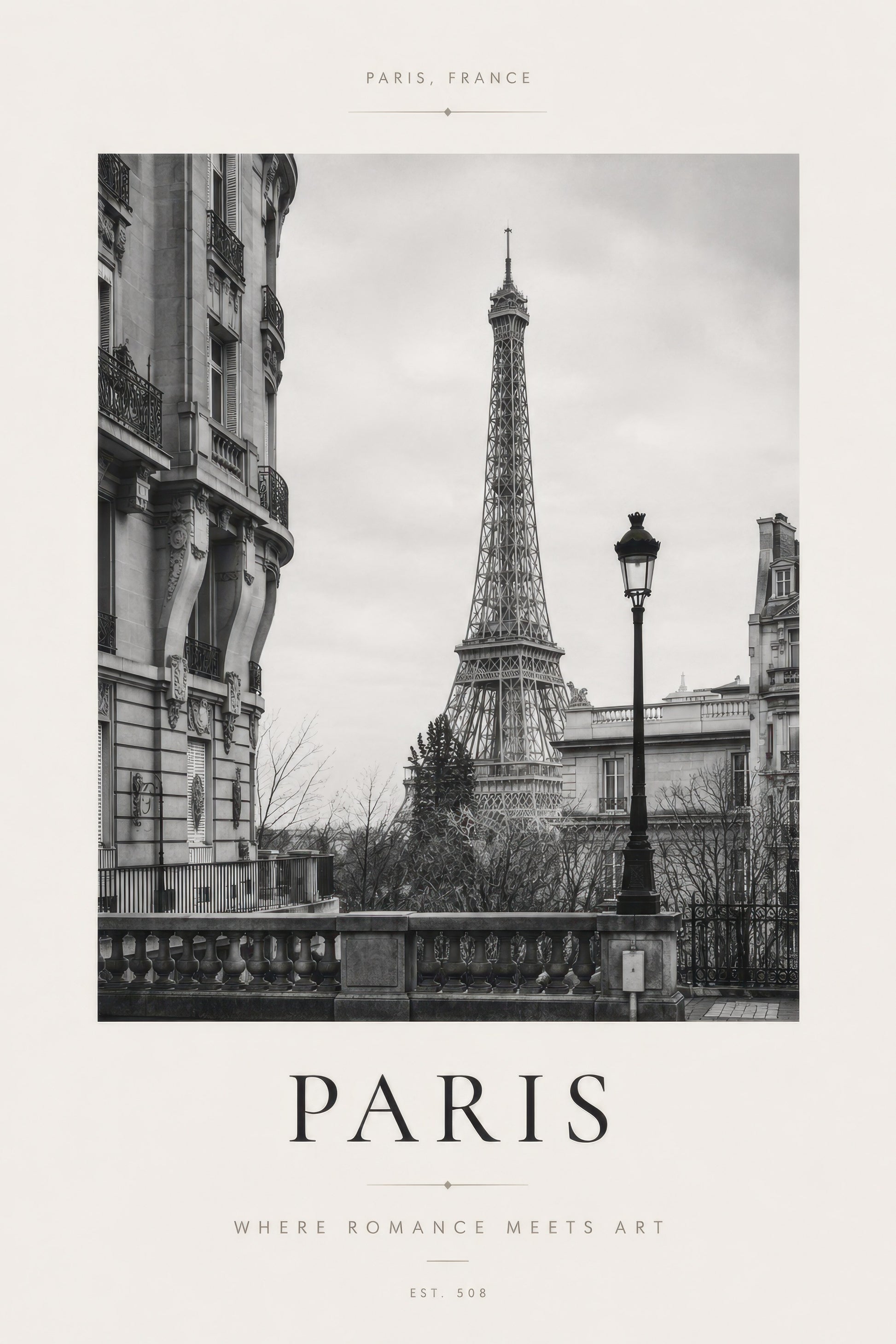 Siyah Beyaz Paris Eyfel Kulesi Nostaljik Şehir Manzarası Duvar Tablosu