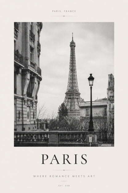 Siyah Beyaz Paris Eyfel Kulesi Nostaljik Şehir Manzarası Duvar Tablosu