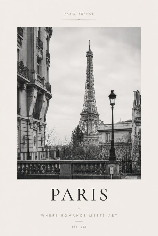Siyah Beyaz Paris Eyfel Kulesi Nostaljik Şehir Manzarası Duvar Tablosu