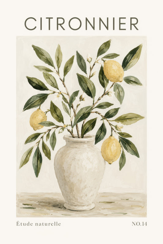 Sarı Yeşil Limon Dalı Botanik Duvar Tablosu