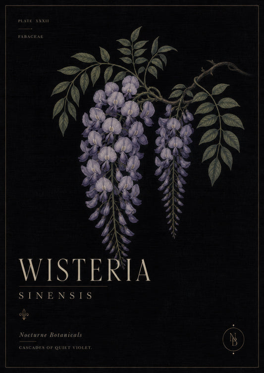 Mor Yeşil Wisteria Çiçeği Botanik Duvar Tablosu