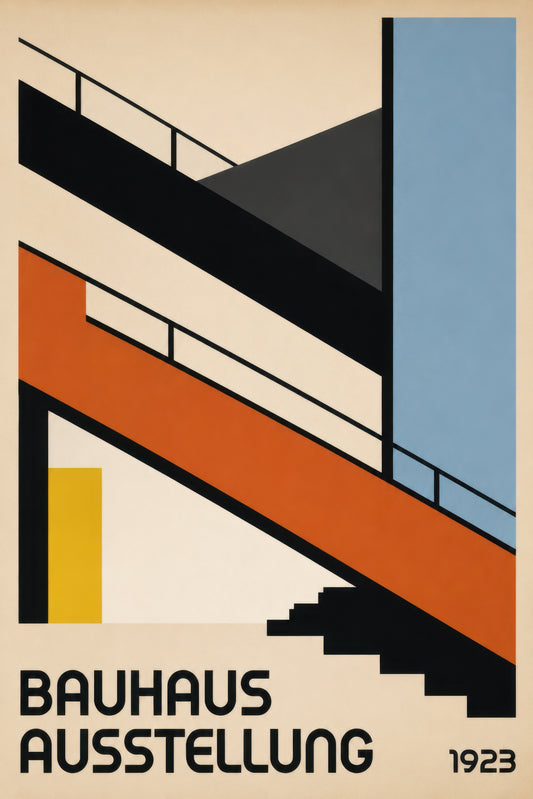 Mavi Turuncu Bauhaus Mimari Geometrik Duvar Tablosu