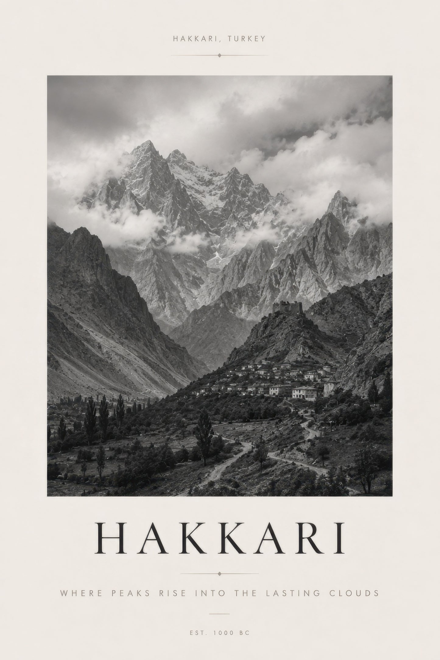 Siyah Beyaz Hakkari Dağ Manzarası Siyah Beyaz Fotoğraf Duvar Tablosu