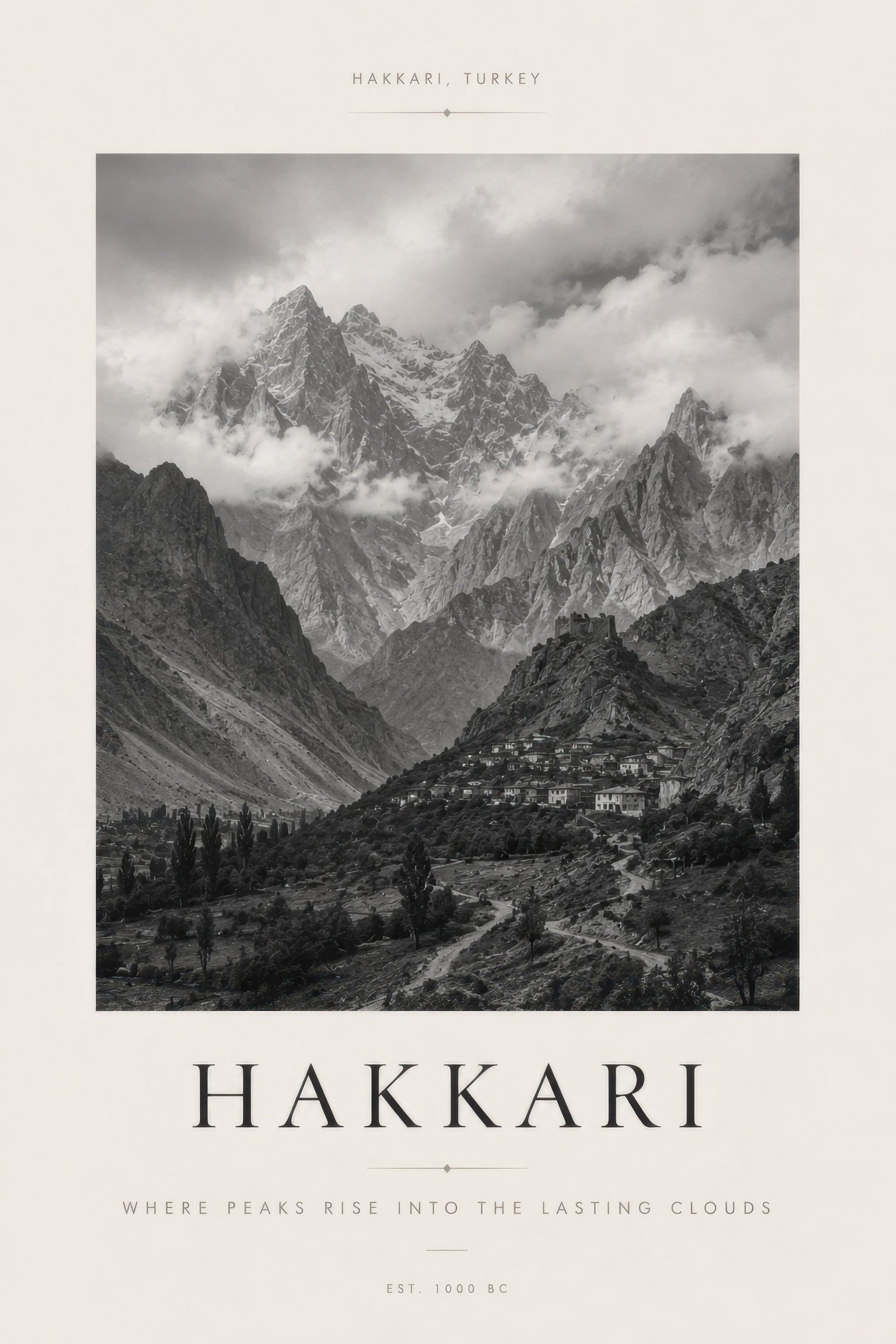 Siyah Beyaz Hakkari Dağ Manzarası Siyah Beyaz Fotoğraf Duvar Tablosu