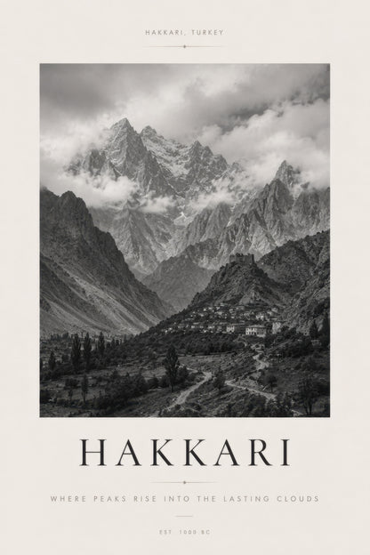Siyah Beyaz Hakkari Dağ Manzarası Siyah Beyaz Fotoğraf Duvar Tablosu
