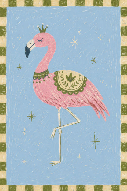 Pembe Mavi Flamingo Çocuk Odası İllüstrasyon Duvar Tablosu