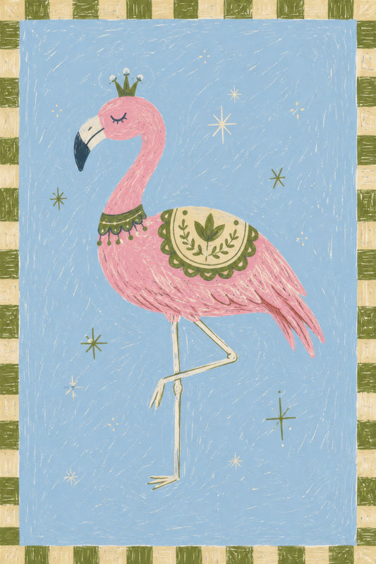 Pembe Mavi Flamingo Çocuk Odası İllüstrasyon Duvar Tablosu