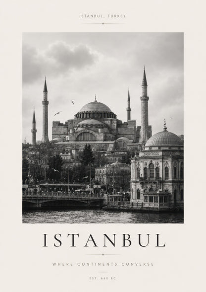 Siyah Beyaz İstanbul Ayasofya Manzarası Minimalist Duvar Tablosu