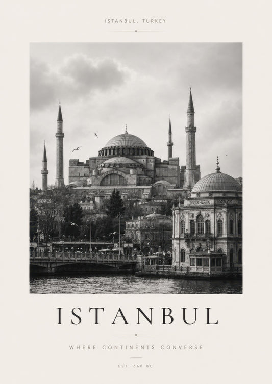 Siyah Beyaz İstanbul Ayasofya Manzarası Minimalist Duvar Tablosu