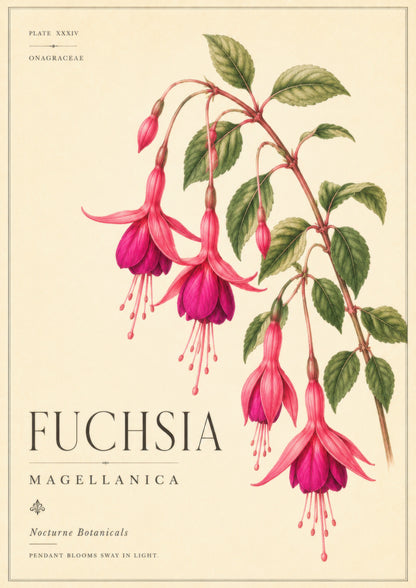 Pembe Yeşil Fuchsia Çiçeği Botanik Duvar Tablosu