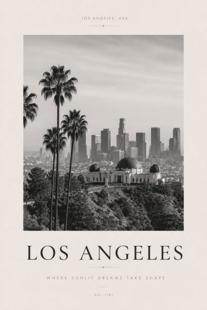 Siyah Beyaz Los Angeles Şehir Silueti Minimalist Duvar Tablosu