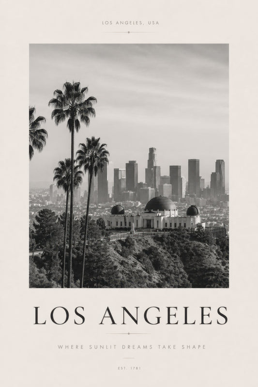 Siyah Beyaz Los Angeles Şehir Silueti Minimalist Duvar Tablosu