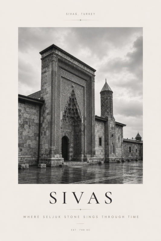 Gri Beyaz Sivas Tarihi Mimari Siyah Beyaz Duvar Tablosu