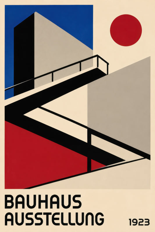 Mavi Kırmızı Bauhaus Mimari Geometrik Duvar Tablosu