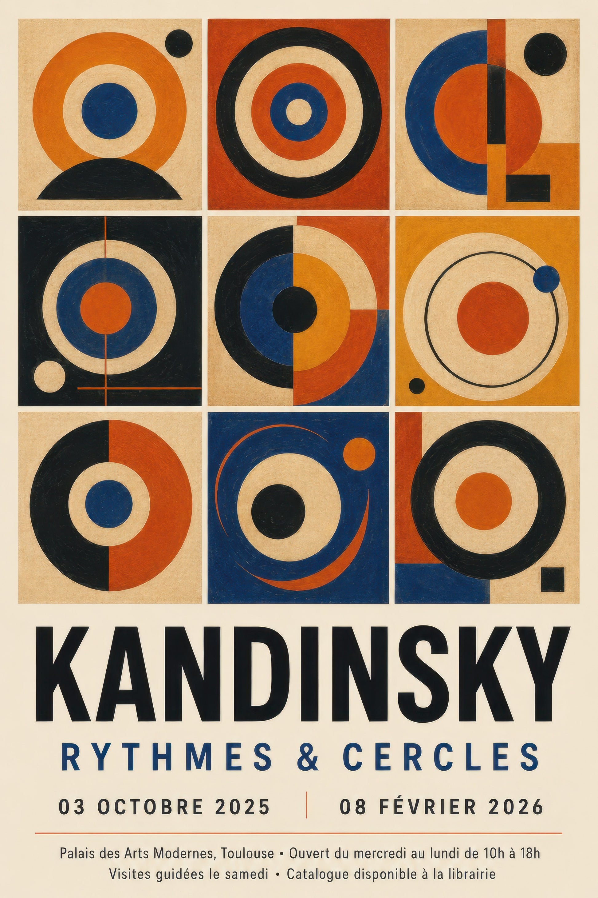 Turuncu Mavi Siyah Kandinsky Sergisi Geometrik Soyut Duvar Tablosu