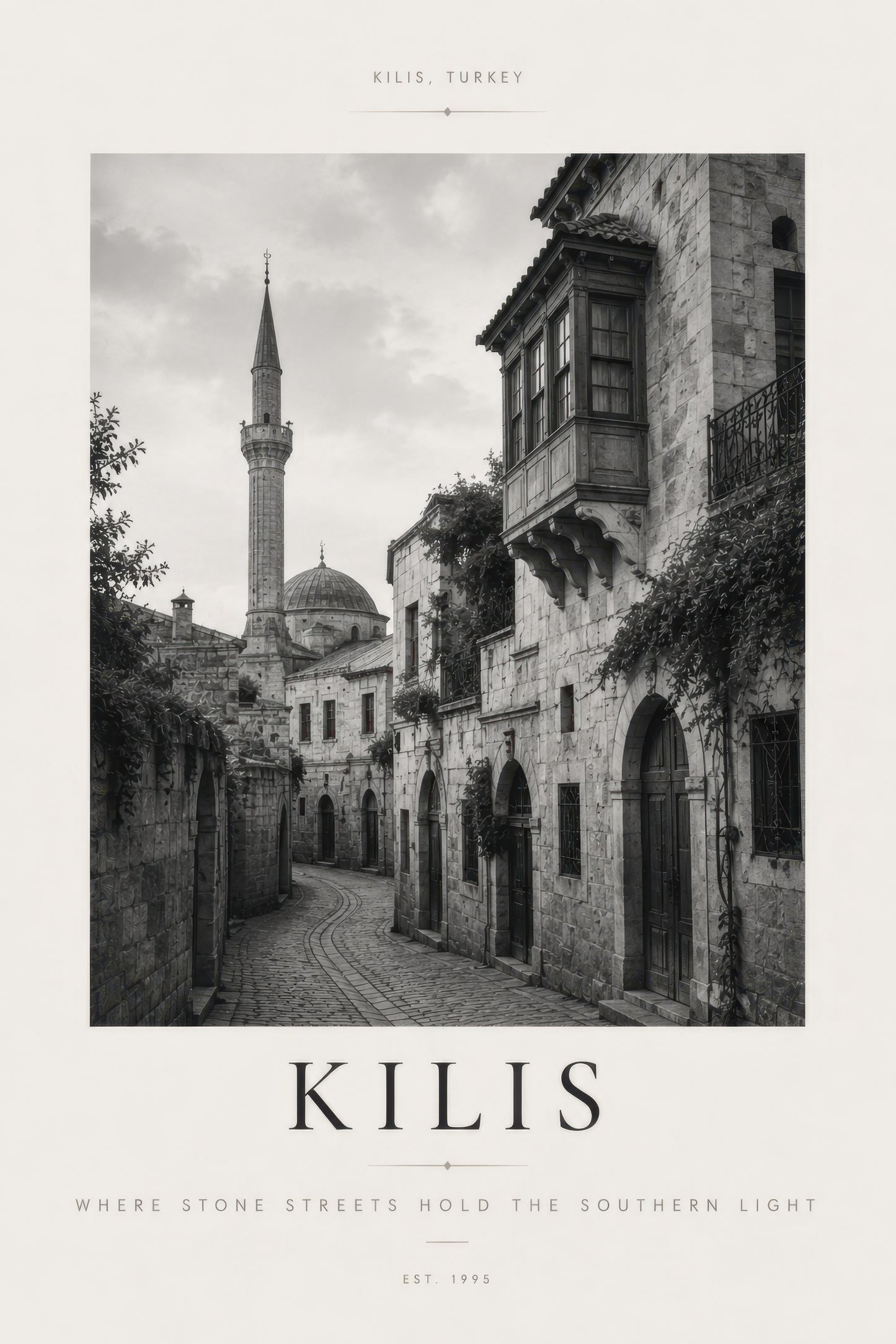 Siyah Beyaz Kilis Tarihi Sokak Manzarası Nostaljik Duvar Tablosu