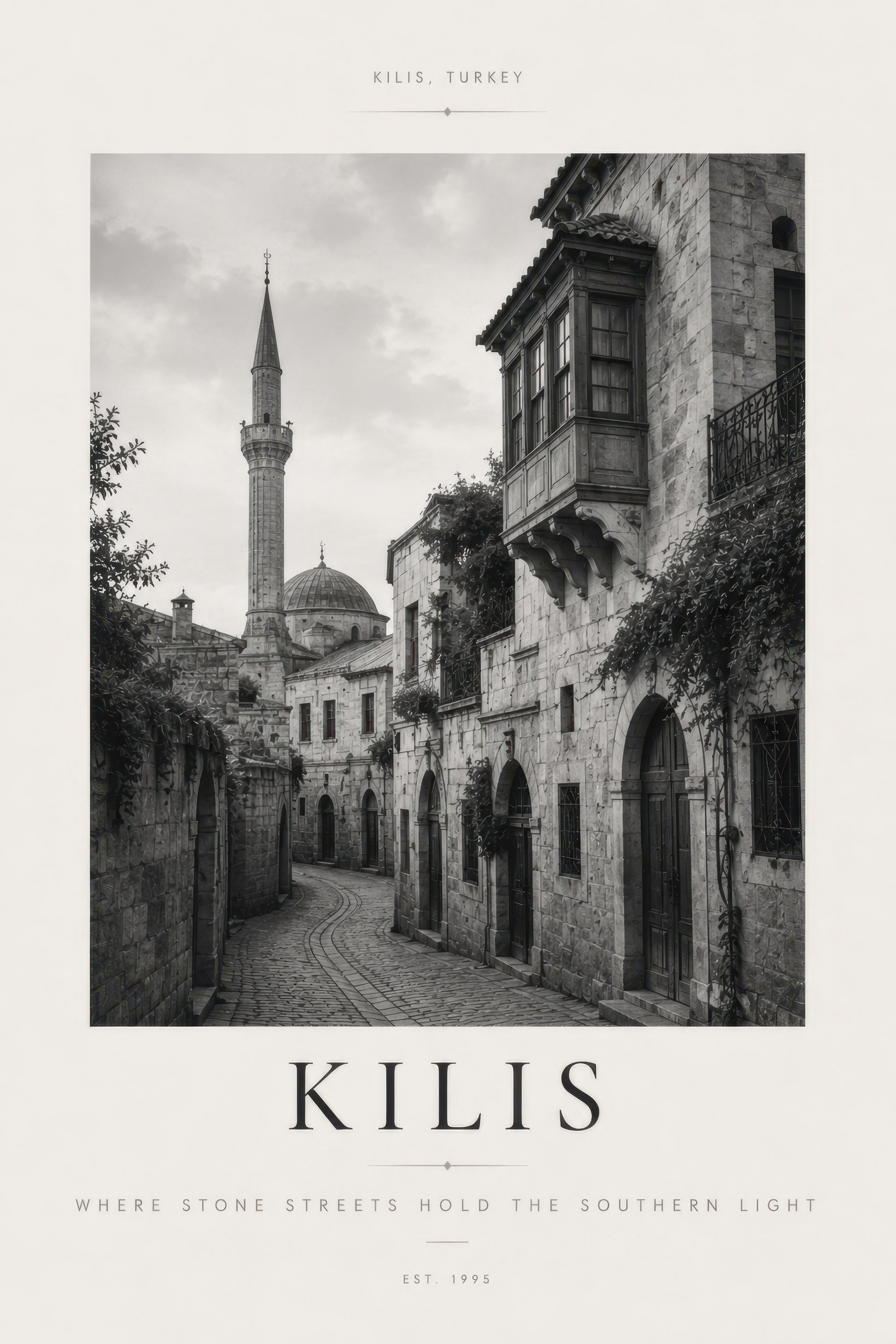 Siyah Beyaz Kilis Tarihi Sokak Manzarası Nostaljik Duvar Tablosu