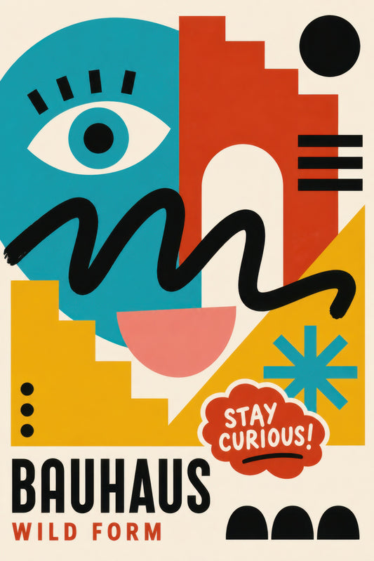 Turkuaz Turuncu Bauhaus Soyut Yüz Geometrik Duvar Tablosu