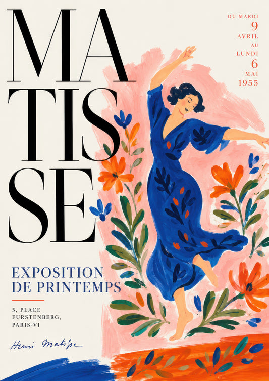 Mavi Turuncu Matisse Tarzı Dans Eden Kadın Sanat Duvar Tablosu