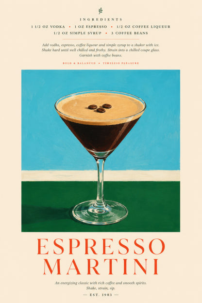 Turkuaz Krem Espresso Martini Kokteyl Retro Duvar Tablosu