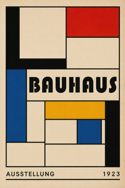 Kırmızı Mavi Sarı Bauhaus Sergi Afişi Geometrik Duvar Tablosu