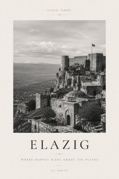 Gri Beyaz Elazığ Harput Kalesi Tarihi Mimari Duvar Tablosu