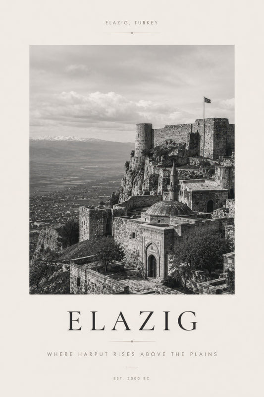 Gri Beyaz Elazığ Harput Kalesi Tarihi Mimari Duvar Tablosu