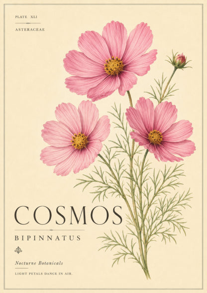 Pembe Krem Cosmos Çiçeği Botanik Duvar Tablosu
