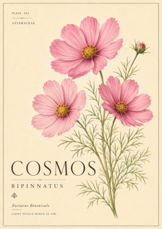 Pembe Krem Cosmos Çiçeği Botanik Duvar Tablosu