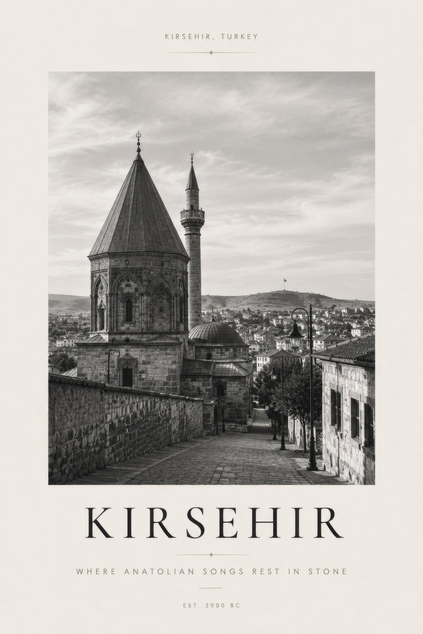 Gri Bej Kırşehir Tarihi Mimari Siyah Beyaz Duvar Tablosu