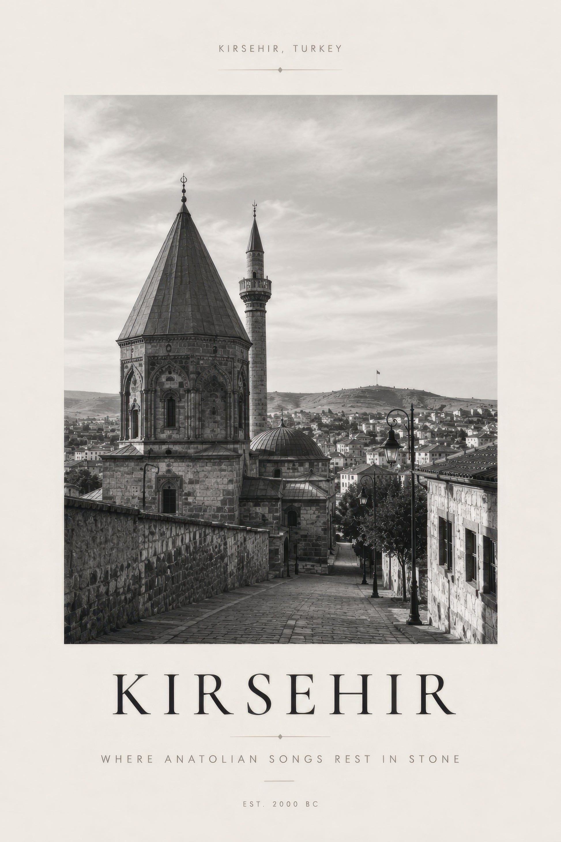 Gri Bej Kırşehir Tarihi Mimari Siyah Beyaz Duvar Tablosu