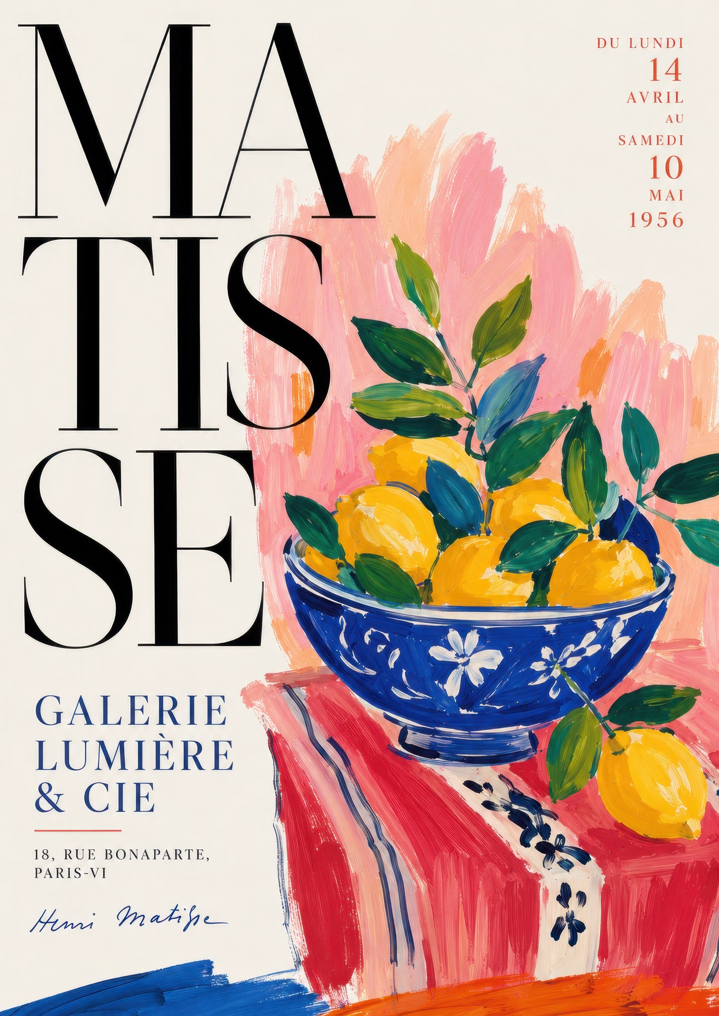 Sarı Pembe Mavi Matisse Limon Kasesi Retro Sanat Duvar Tablosu