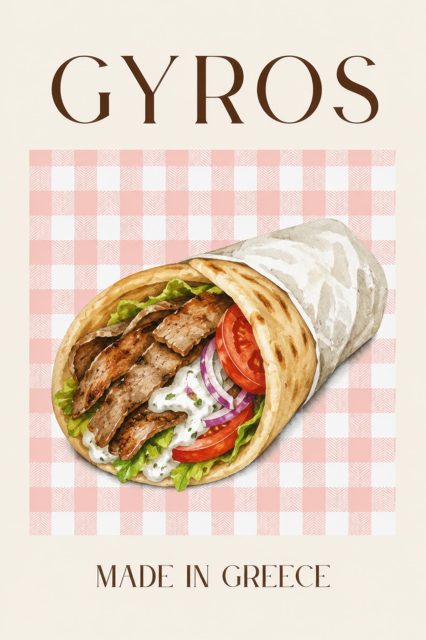 Krem Pembe Gyros Lezzetli Yemek İllüstrasyonu Duvar Tablosu