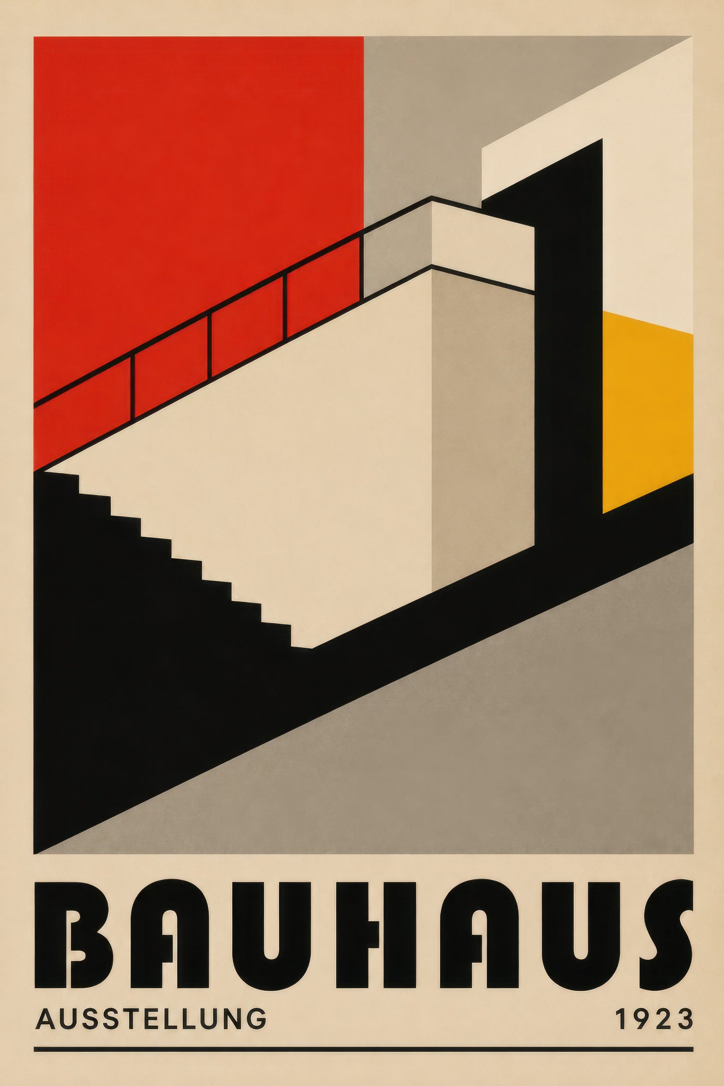 Kırmızı Sarı Bauhaus Merdiven Geometrik Soyut Duvar Tablosu