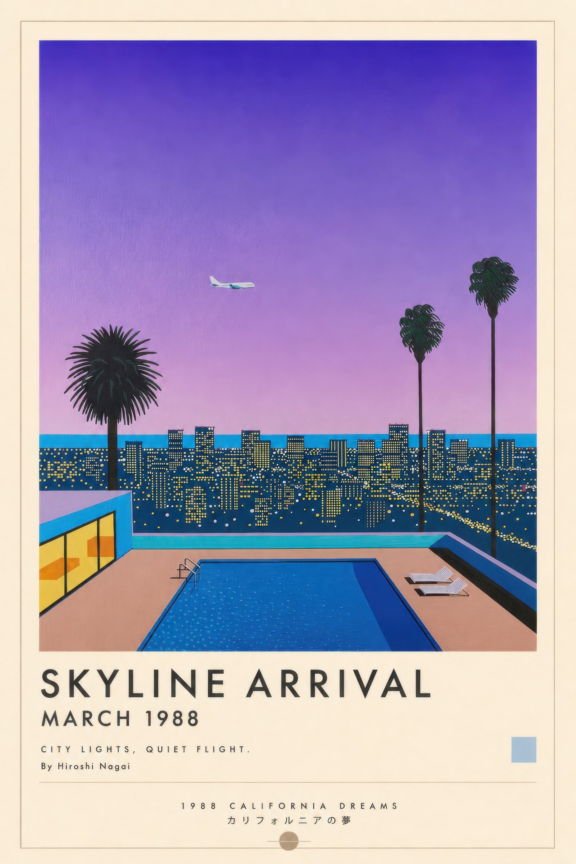 Mor Mavi Los Angeles Manzarası Retro Duvar Tablosu