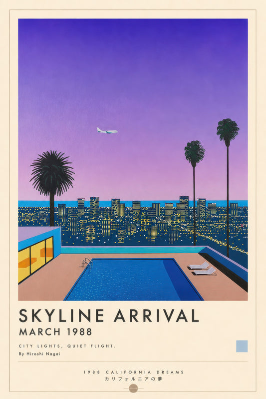 Mor Mavi Los Angeles Manzarası Retro Duvar Tablosu