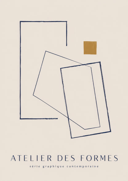 Lacivert Altın Geometrik Soyut Minimalist Duvar Tablosu