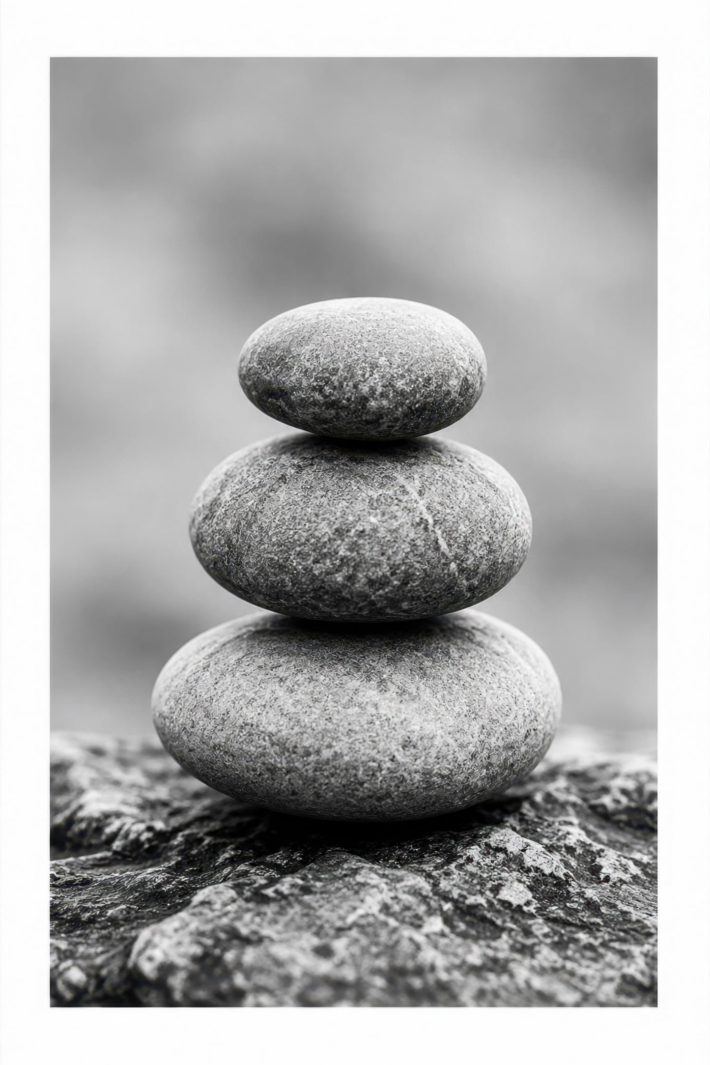 Gri Beyaz Denge Taşları Minimalist Zen Duvar Tablosu
