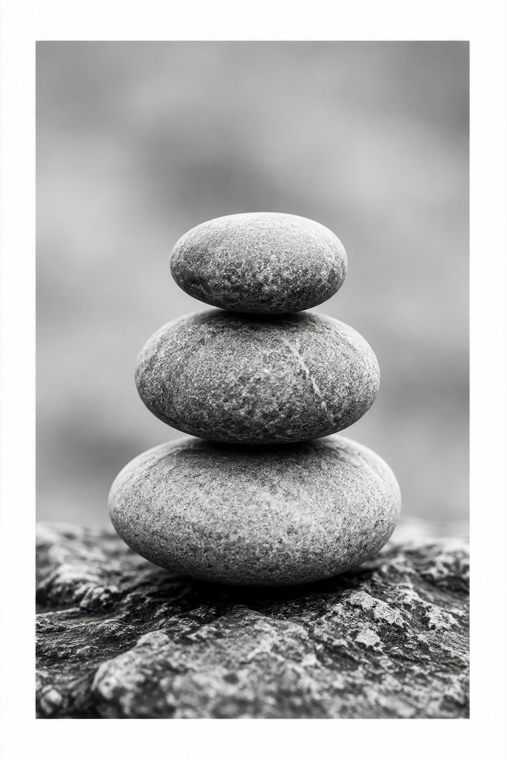 Gri Beyaz Denge Taşları Minimalist Zen Duvar Tablosu