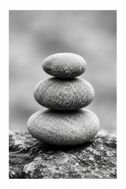 Gri Beyaz Denge Taşları Minimalist Zen Duvar Tablosu